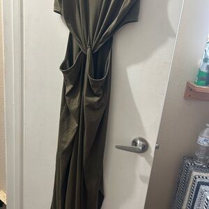 Olive Green Maxi Dress with Pockets